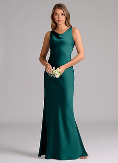 Azazie Allettie Bridesmaid Dresses Peacock Mermaid Stretch Satin Dress image3