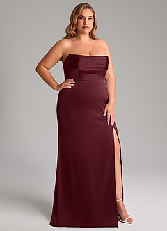 Azazie Saige Robes de demoiselle d'honneur Robe Fourreau en Satin extensible Épaule décolletée Cabernet image17