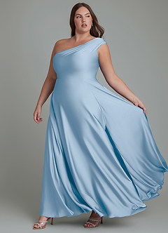 Azazie Melanie Brudtärnklänningar Klänning av A-linje i Stretch Satin Off the shoulder Puderblå image10