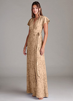 Azazie Ling Robes de demoiselle d'honneur Robe Trapèze en Blumen-Burnout Plissée Champagne image5