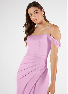 Azazie Kit Bridesmaid Dresses Candy Pink Mermaid Off the Shoulder Mesh Dress image6
