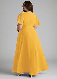 Azazie Aaliyah Modest Bridesmaid Dresses A-Line Scoop Pleated Chiffon Floor-Length Dress image9