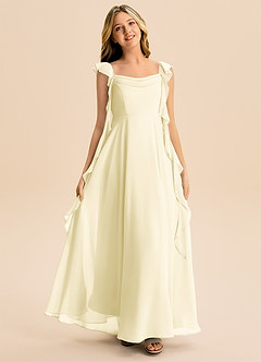 Azazie Carmin Junior Lemon Sorbet A-Line Ruched Chiffon Dress image3