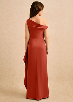 Azazie Avalia Girls Formal Jurken voor bloemenmeisjes Kolom Jurk van Stretch Satijn Off the Shoulder Roest image2