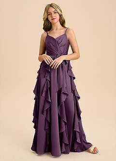 Azazie Peyton Junior Robe Trapèze en Satin extensible Plissée Prune image4