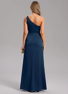 Azazie Feby Jurken voor bruidsmeisjes Jurk van Stretch Satijn met A-Lijn One-Shoulder Donkere Marine image2