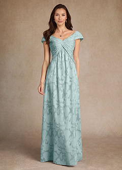 Azazie Myrtle Mother of the Bride Dresses Mist A-Line Pleated Floral Burnout Dress image1