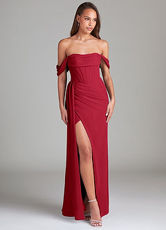 Azazie Amyra Bridesmaid Dresses Scarlet Sheath Off the Shoulder Chiffon Convertible Dress image4
