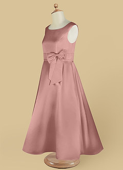 Azazie Lindy Blumenmädchenkleider A-Linie Plissee Matte Satin Kleid Roségold image15