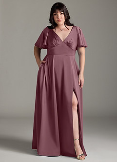 Azazie Kimber Bridesmaid Dresses Amethyst A-Line Ruched Stretch Satin Dress image7