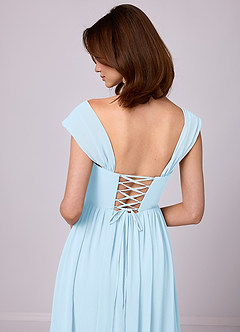 Barbie ♥ Azazie Robes de demoiselle d'honneur Robe Trapèze en Mousseline de soie Corset Bleu Ciel image13