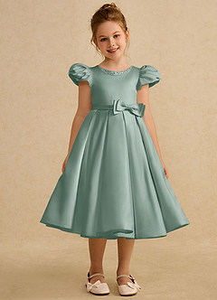 Azazie Pearl Blumenmädchenkleider Ballkleid Plissee Matte Satin Kleid Silberner Salbei image5