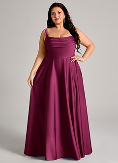 Azazie Shaude Bridesmaid Dresses Red Plum A-Line Pleated Stretch Satin Dress image13