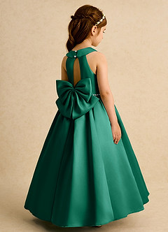 Azazie Daisies Robe Demoiselle D'honneur Fillette Robe Princesse en Mat Satiné Arc émeraude image1