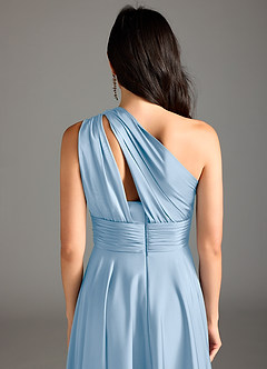 Azazie Charlize Abiti da Damigella Abito A-Line in Raso Elasticizzato Monospalla Azzurro Polvere image8