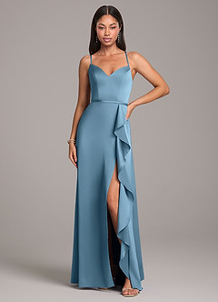 Azazie Naeem Bridesmaid Dresses Steel Blue A-Line Stretch Satin Dress image4