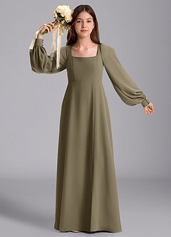 Azazie Bondi Junior Willow Green A-Line Blouson Chiffon Dress image5