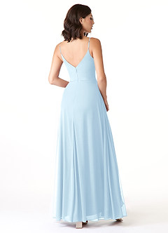 Azazie Evalin Vestidos de damas de honor Vestido de Azul Cielo de Malla de Corte en A con Cuello en V Plisado image4