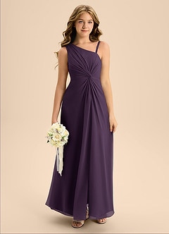 Azazie Brooke Junior Plum A-Line Side Slit Chiffon Dress image3