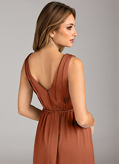 Azazie Tanicia Bridesmaid Dresses Cedar Rose A-Line Pleated Stretch Satin Dress image7