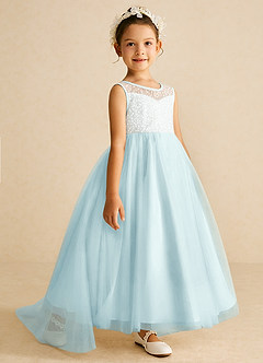 Azazie Tay Flower Girl Dresses Sea Glass A-Line Sequins Tulle Dress image3