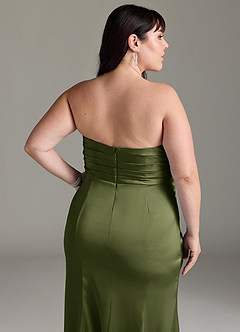 Azazie Yola Bridesmaid Dresses Olive Sheath V-Neck Pleated Stretch Satin Convertible Dress image15