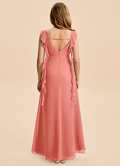 Azazie Cindy Junior Salmon Pink A-Line Ruched Chiffon Dress image5