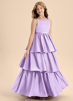 Azazie Meadowyn Junior Lilac A-Line Bow Stretch Satin Dress image3