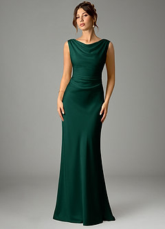 Azazie Kieryn Bridesmaid Dresses Emerald Mermaid Pleated Stretch Satin Dress image1