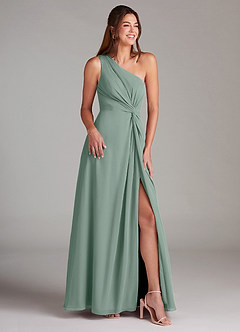 Azazie Brooke Bridesmaid Dresses Silver Sage A-Line One Shoulder Chiffon Dress image4