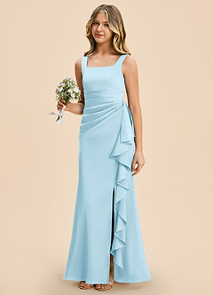 Azazie Adrienne Junior Sky Blue Sheath Pleated Stretch Satin Dress image1