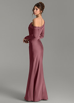 Azazie Sandra Bridesmaid Dresses Desert Rose Mermaid Long Sleeve Stretch Satin Dress image2