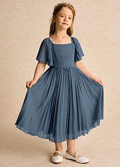 Azazie Gisele Abiti da Ragazza di Fiori Abito A-Line in Chiffon Plissettato Blu Nettuno image5
