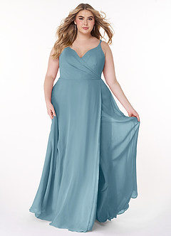 Azazie Lennon Bridesmaid Dresses Moody Blue A-Line Lace Chiffon Dress image7