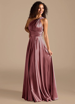 Azazie Charlize Bridesmaid Dresses Vintage Mauve A-Line One Shoulder Metallic Satin Dress image5