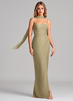 Azazie Calandra Bridesmaid Dresses Moss Green Sheath Pleated Chiffon Dress image3