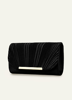 front Satin Pleated Envelope Clutch