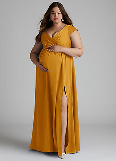 Azazie Allessia vestidos de dama de honor de maternidad Vestido de Corte En A Plisado Hasta el suelo Satén Elástico image11