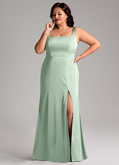 Azazie Frostine Vestidos de damas de honor Vestido de Agave de Satén Elástico de Corte en A con Lazo image8