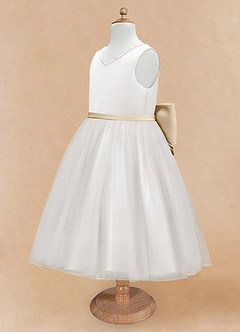 Azazie Seline Flower Girl Dresses Ivory Champagne A-Line Bow Tulle Dress image8