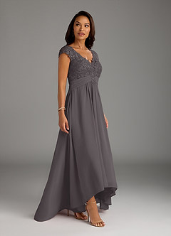 Azazie Irmeli vestidos de madre de la novia Vestido de Gris Acero de Gasa de Corte En A con Encaje image2