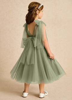 Azazie Dori Robe Demoiselle D'honneur Fillette Robe Trapèze en Tulle Rayé Pistache image3