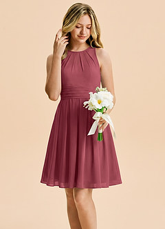 Azazie Bibiane Junior Merlot A-Line Pleated Chiffon Dress image5