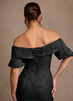 Azazie Golda Moeder van de bruid jurken Kolom Jurk van Bloemen Burn-out Off-shoulder Zwart image6