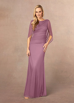 Azazie Belladonna Mother of the Bride Dresses Vintage Mauve Mermaid Scoop Pleated Mesh Dress image2