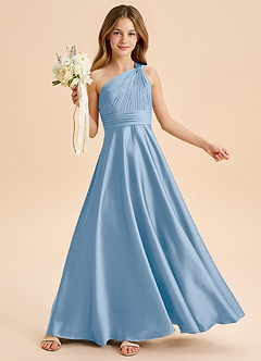 Azazie Charlize Junior Powder Blue A-Line Pleated Stretch Satin Dress image1