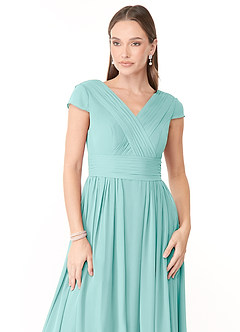 Azazie Organa Bridesmaid Dresses Aqua A-Line Pleated Chiffon Dress image5