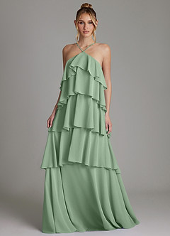 Azazie Deena Brudtärnklänningar Klä av A-Linje i Chiffong Rynkad Matcha image4