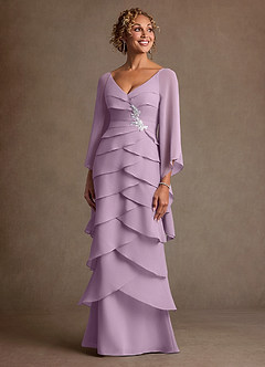 Azazie Arabinda Mother of the Bride Dresses Wisteria Sheath Ruched Chiffon Dress image4