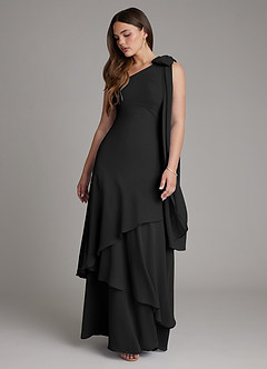 Azazie Monique Bridesmaid Dresses Black A-Line One Shoulder Chiffon Dress image6